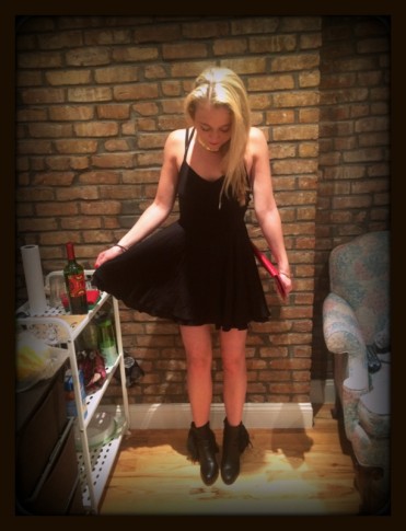 #black #dress #straps #openback #booties #christianlouboutins #urbanoutfitters 